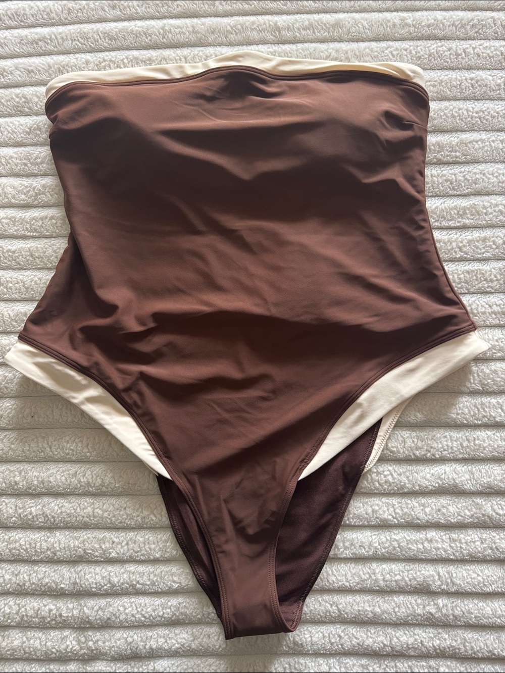 Abercrombie & Fitch Brown One-Piece Swimsuit with Cream Trim, curve love
